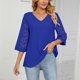 thumbnail image 2 of Blusa de retales de encaje con cuello en V y media manga para mujer, holgada y transpirable para primavera y verano, azul XL, 2 of 8