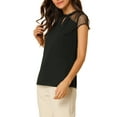 thumbnail image 4 of Blusa de manga corta con panel de malla y cuello con volantes de INSPIRE CHIC Negro S, 4 of 6