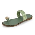 thumbnail image 6 of Anuirheih Women's Slide Sandals Rhinestone Pearl Open Toe Flat Sandals Slip On Toe Ring Slide Casual Summer Beach Sandals(Green), 6 of 9