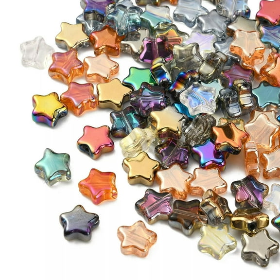 U8MO 100x Rainbow Glass Beads AB Color Star Loose Bead for Jewelry Making DIY Craft