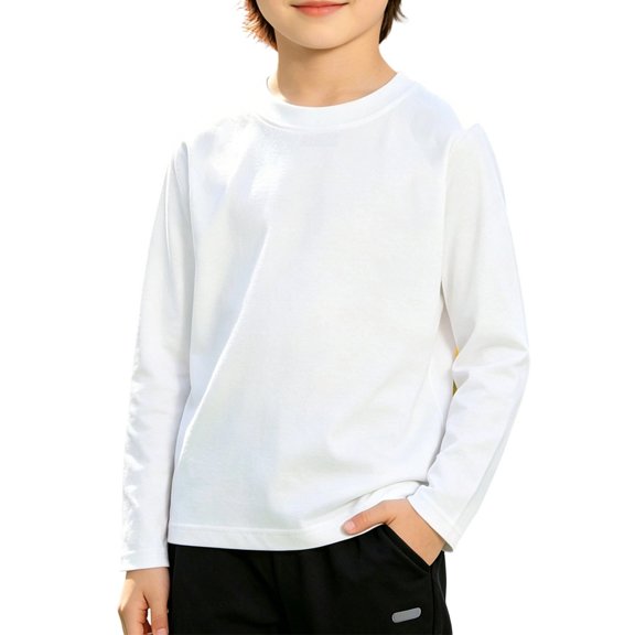 KAUOD Boys Long Sleeve Shirts Crewneck Cotton Pullover Sweatshirts Kids Oversized Casual Fashion Solid Basic Drop Shoulder Tee Tops