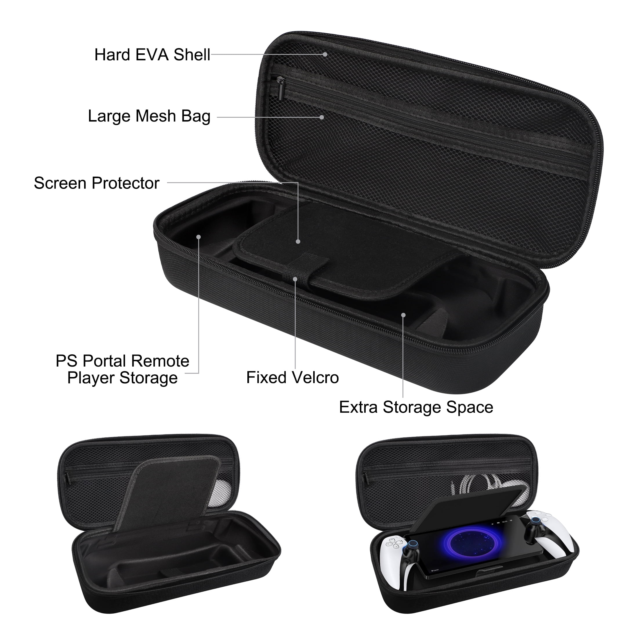 EEEkit EVA Carrying Case Fit for PS5 Portal with Soft Silicone Protective Cover, Screen Protectors, 6-in-1 Accessories Set Fit for PlayStation Portal