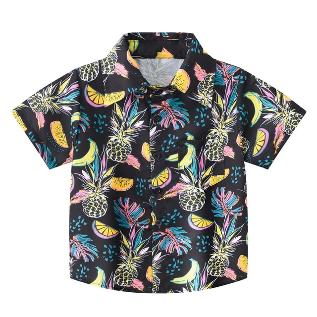 Hiiyo Boy's Hawaii Beach Holiday Shirt Short Sleeved Tropical Print Button-Up Shirts
