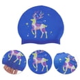 thumbnail image 3 of Unique Bargains 1 Pc Waterproof Sika Deer Pattern Swim Cap Blue Purple, 3 of 6