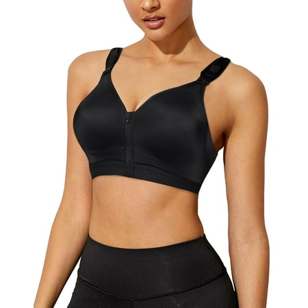 

Irisnaya Post Surgical Bra for Women Sports Seamless Bras Front Closure Zip Hooks Racerback Support Wirefree Adjustable Straps(Black X-Large)