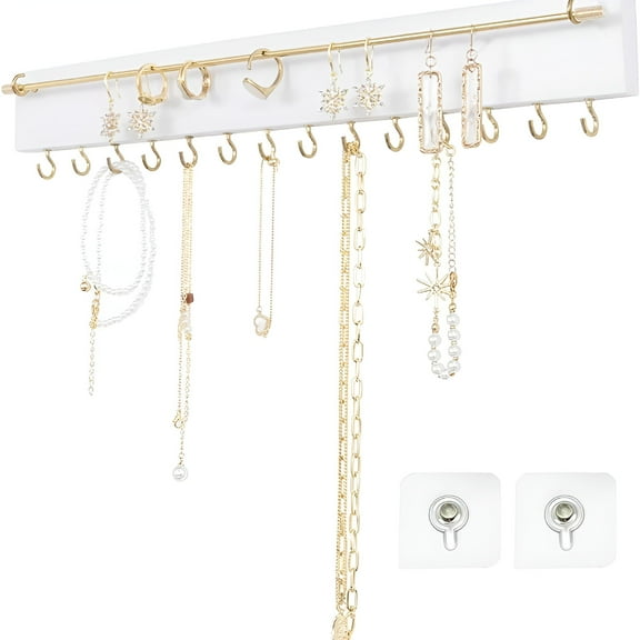 LAMIRO Wall Mounted Jewelry Organizer Wooden Necklace Holder Hanging Jewelry Storage Organizer for Earrings Bracelets Room Decor