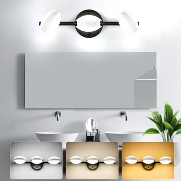 Bathroom Light Fixtures,3 Light Bathroom Vanity Light,330° Adjustable Vanity Lights,3 Colors Temperature Bathroom Lighting Fixtures over Mirror,Farmhouse Matte Black Wall Lights for Bedrooms