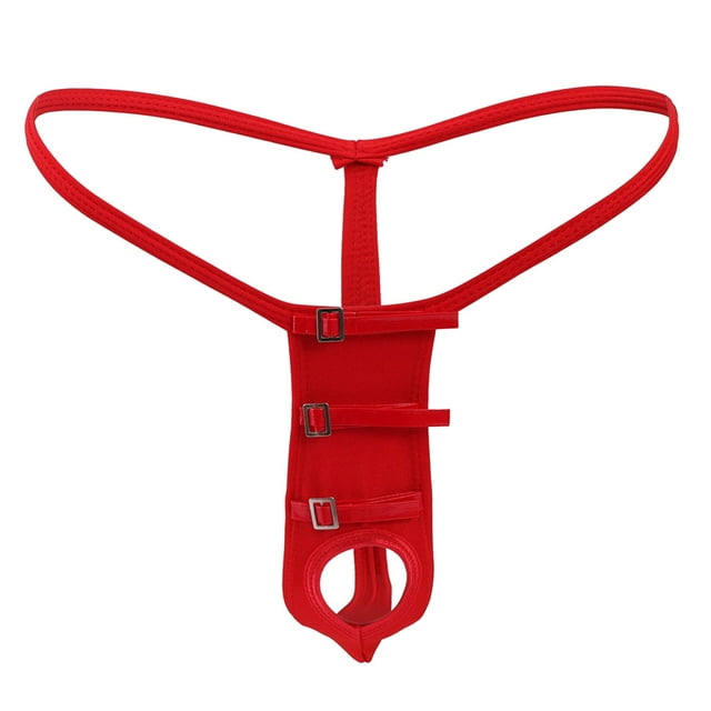 GDREDA sous-Vêtements Ouverts à l'Entrejambe pour Hommes Personnalité Mode Décontractée Aguichant Mini String sous-Vêtements Ouverture Trou Liage Type T Pantalons Rouge, Taille Unique