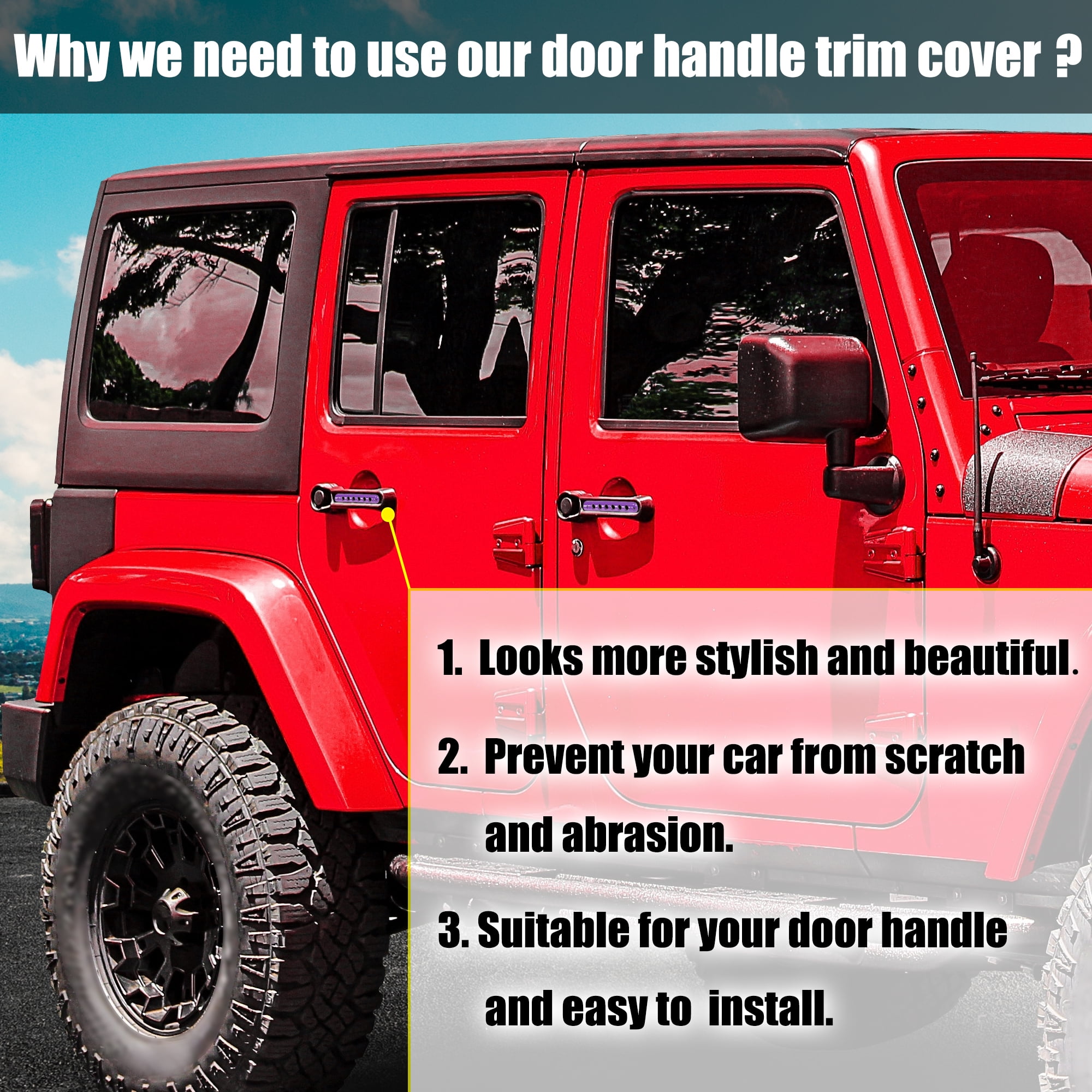 5pcs Door Handle Insert Decorative Strip Trim Covers for Jeep Wrangler 4 Door 2007-2018 Purple