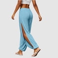 thumbnail image 2 of longantii Women's Harem Pants High Waist Pilates Hippie Trousers Soft High Slit Wide Leg Dance Sweatpants Solid Color Flowy Wrap Yoga Joggers Blue XL, 2 of 6