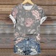 thumbnail image 6 of Jamicy Womens Summer Blouses Gift for Women Womens Dressy Tops Women's Fashion Casual Short Sleeve Flower Print Round Neck Pullover Top Blouse, 6 of 6