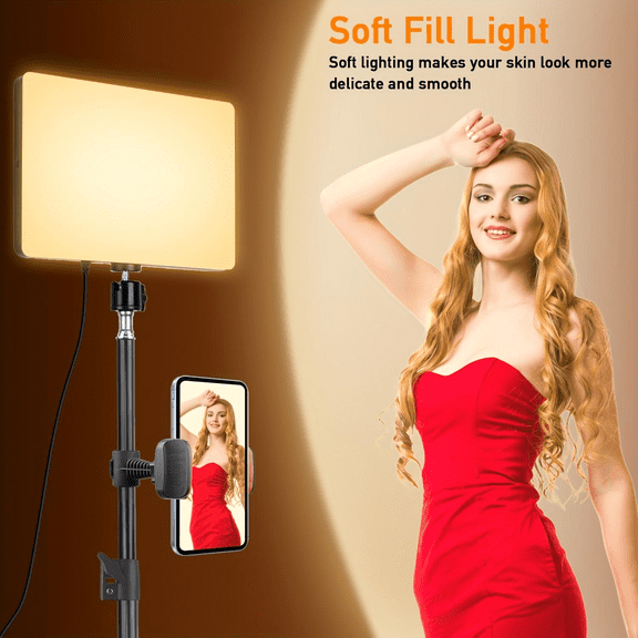 UEGOGO 10" LED Panel Light with 160cm Stand, Selfie Ring Light with Phone Holder, Adjustable Laptop Light for Video Recording, Zoom Lighting for All Cell Phones, Meeting, Live Streaming, Podcast