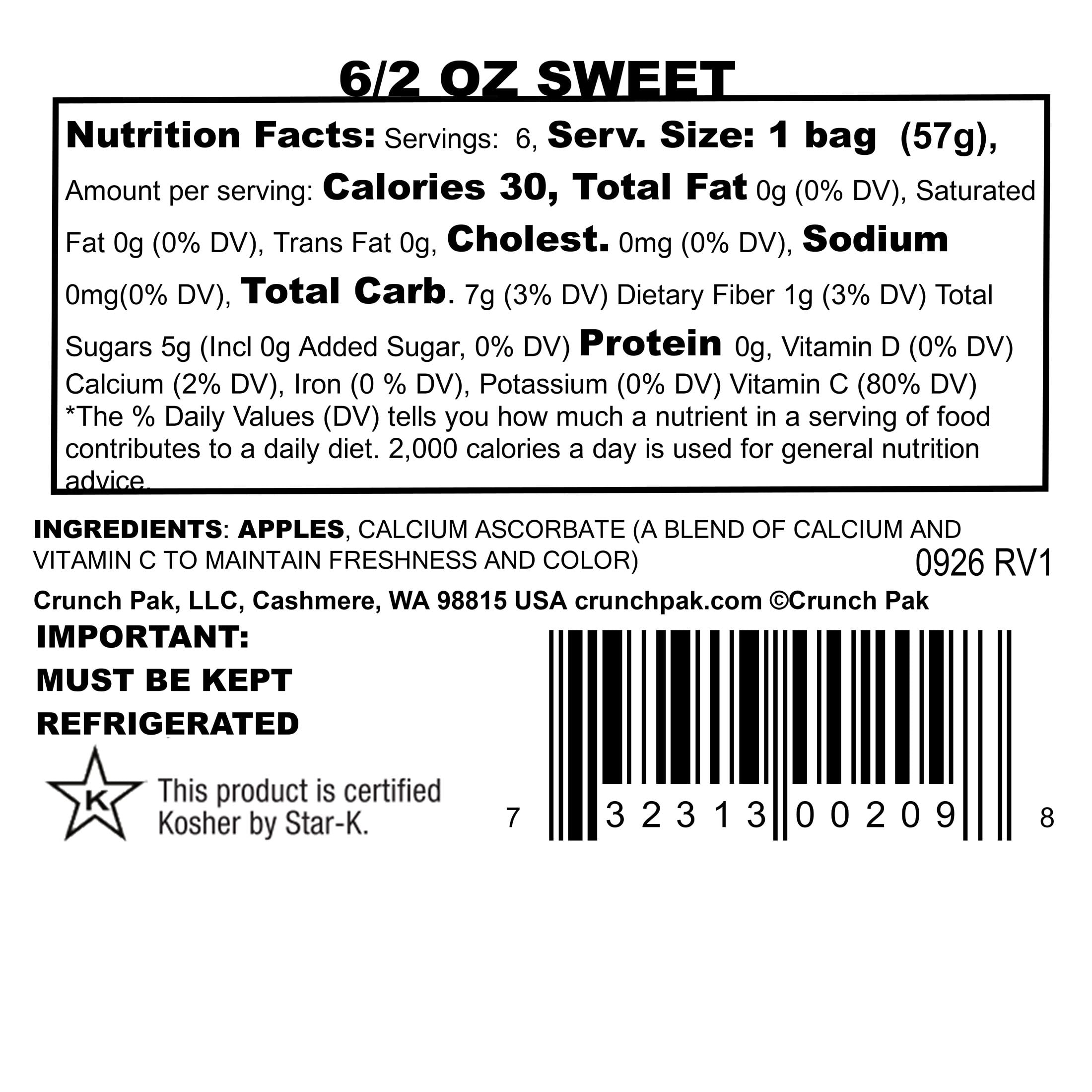 Crunch Pak Grab N Go! Sliced Apples in a Multi-Pack of 2 oz Individually Packaged Bags, 6 Pack