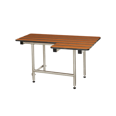 28-inch x 22.5-inch ADA Bariatric Wall Mount Folding Transfer Bench Shower Seat with Legs, Left-Handed, Teak Phenolic Seat