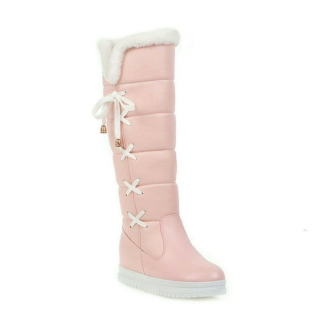 Botas de nieve para mujer, otoño e invierno, nuevas, cálidas, con relleno de algodón, punta redonda, aumento de altura interior, cordones laterales, botas hasta la rodilla para mujer