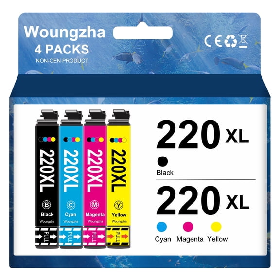 220XL Ink Cartridge for Epson ink 220 220XL to use with XP-320 XP-420 Workforce WF-2760 WF-2750 WF-2630 WF-2650 WF-2660 (Black, Cyan, Magenta, Yellow, 4-Pack)