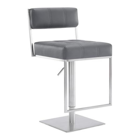 Armen Living Kylee 34"H Faux Leather Swivel Adjustable Bar Stool in Gray