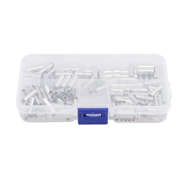 HEMOTON 200Pcs Terminal Gauge Non Insulated Butt Connectors Uninsulated Wire Ferrule Cable Crimp Terminal Kit Silver