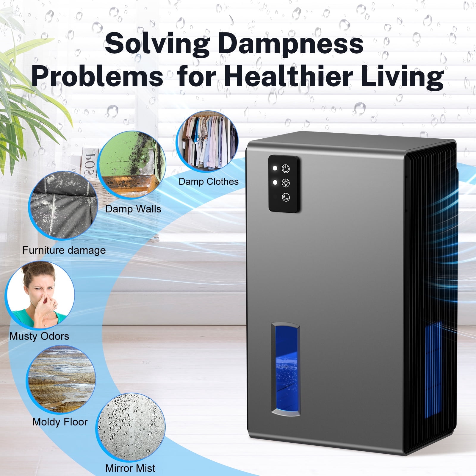 EGEH Dehumidifier for Home, 95 OZ Water Tank, 800 sq.ft Auto Shut Off Small Dehumidifiers for Bathroom Bedroom with 7 Colors LED Light (Gray)