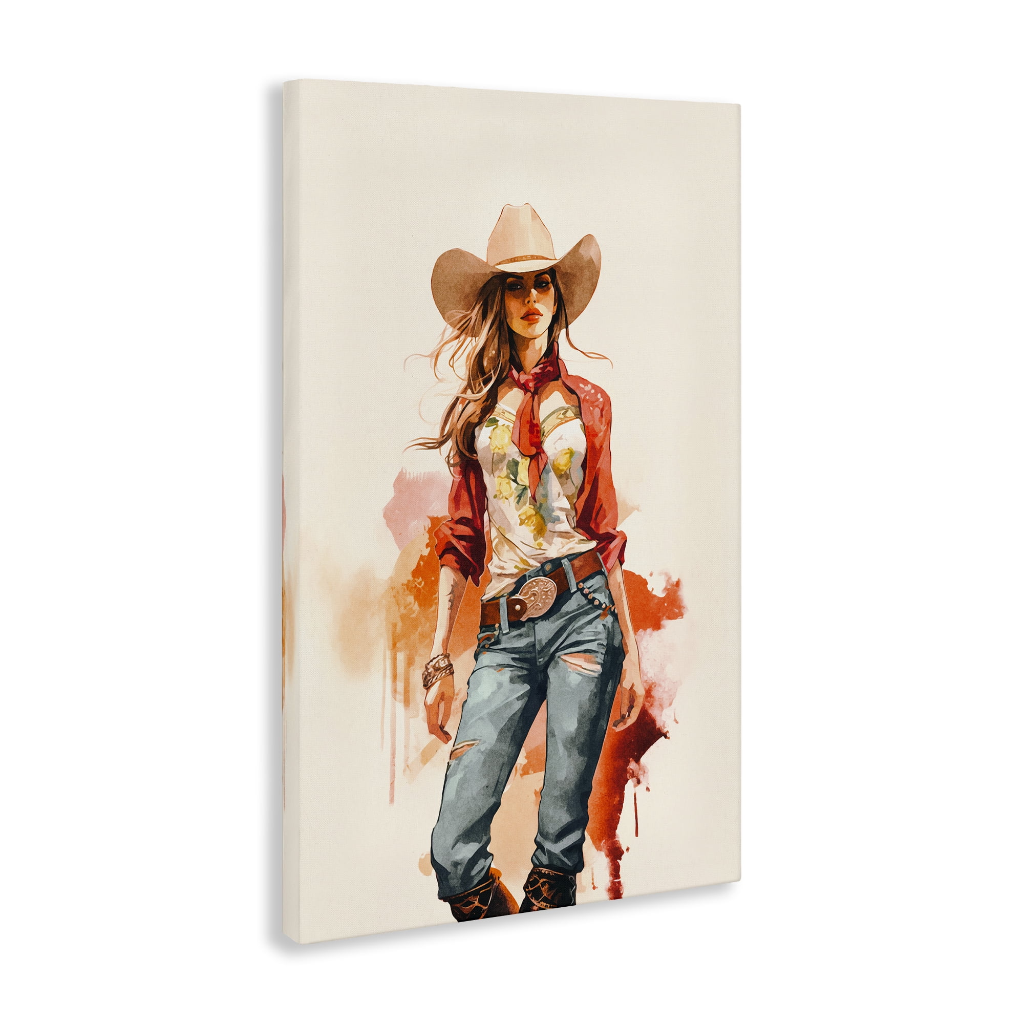 Stupell Industries Wild West Cowgirl Charm People Painting Wrapped Canvas Art Print Wall Art, 30 x 45