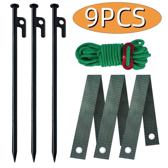 Tree Stakes Plant Stakes Garden Stakes Heavy Duty Steel Tree Straightening Kit for Young Trees Against Bad Weather Tree Straps Stakes and Rope 9Pcs