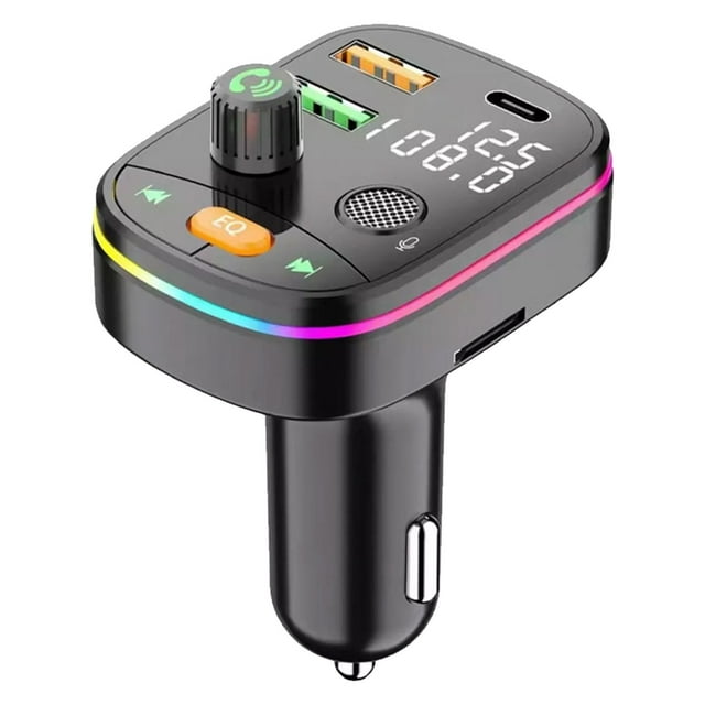 Transmisor FM para coche compatible con llamadas manos libres 3 puertos de carga Transmisor FM Bluetooth reproductor MP3 para coche