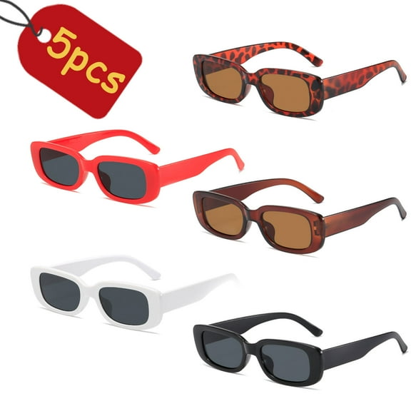5Pcs Classic All-wrap Sunglasses Rectangular Sunglasses Polarized Lens UV Blocking for Men and Women