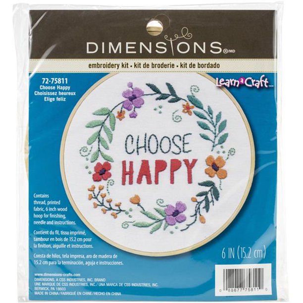 Dimensions Embroidery Kit W/Hoop 6"Choose Happy Stitched In Thread
