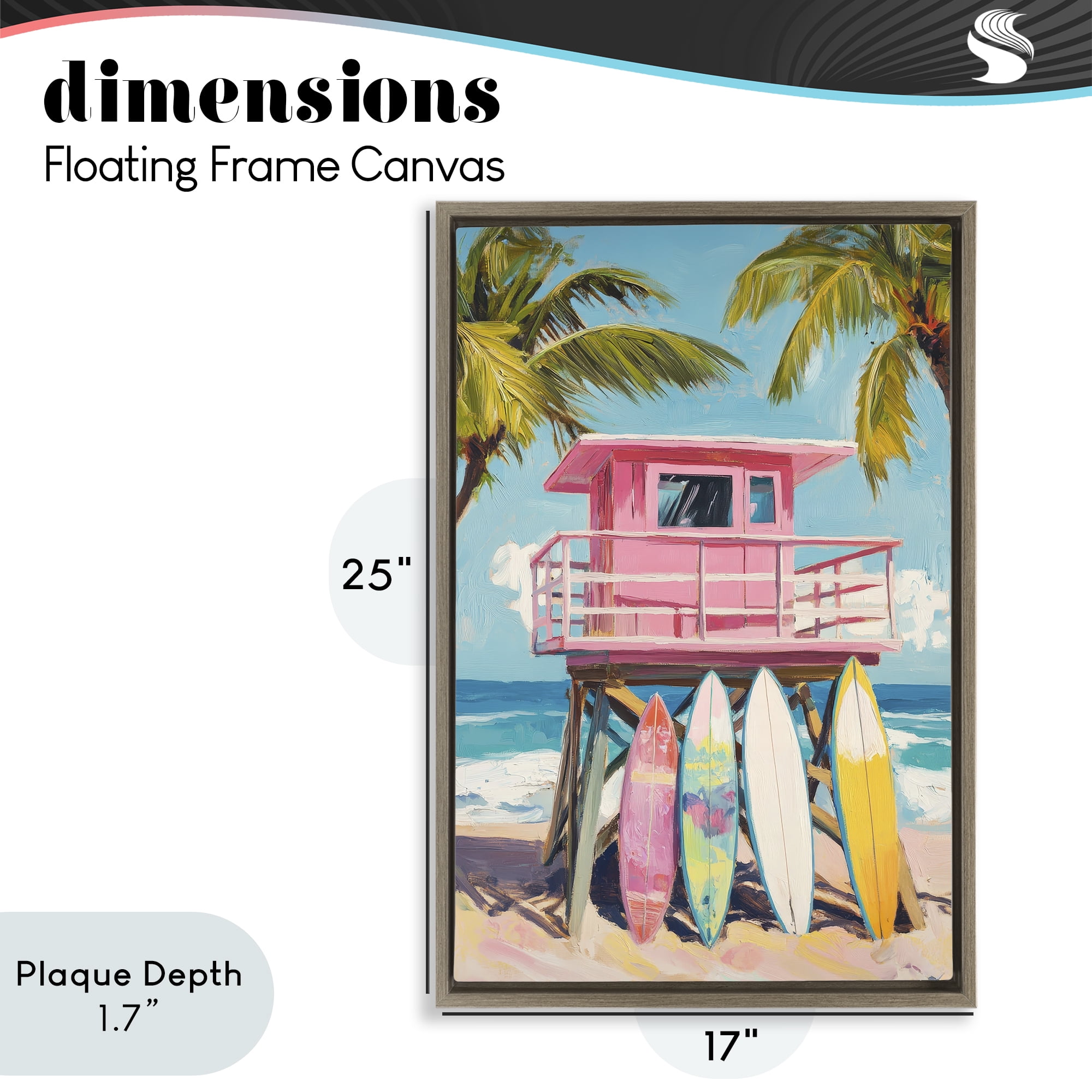 Stupell Industries High Pink Surf Shack Brown Framed Floater Canvas Wall Art, design by Petal Prints Design