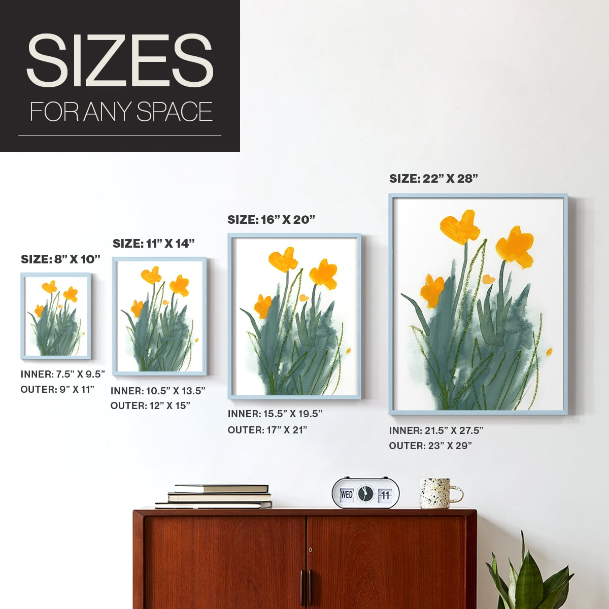 Daffodil Bunch I Framed Print in Blue Solid Wood Framed Print No Nail Hanging