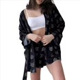 thumbnail image 3 of Pijama Holgado con Estampado para Mujer, Informal, con Cordones, de Larga y Pantalones Cortos de Cintura Alta, para el Hogar. Negro M, 3 of 7