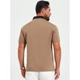 thumbnail image 3 of DARING DIVA Men's Zipper Closure Colorblock Short Sleeve Basic Polo Shirt 2XL Khaki, 3 of 7