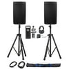 (2) JBL EON612 12" 2000 Watt Powered DJ PA Speakers+Stands+Cables+Mic+Headphones