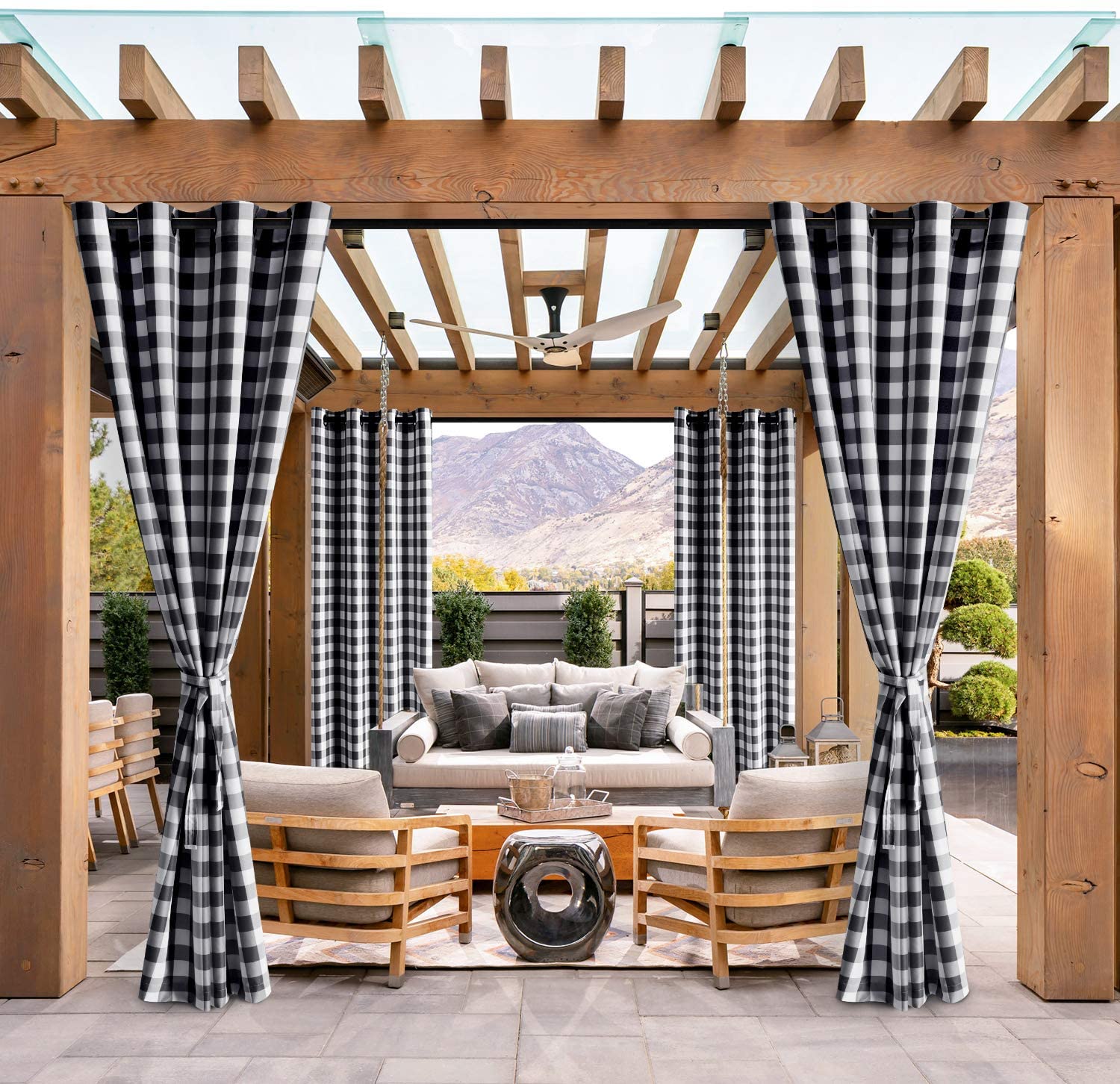EAYY Buffalo Plaid Outdoor Curtains for Patio Waterproof EAYY Grommet