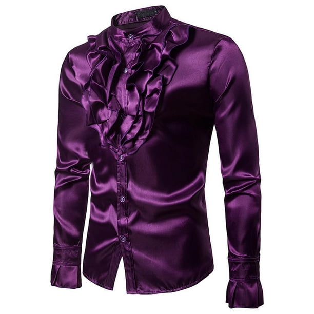Blusa y camisa de manga larga con cuello alto para hombre, estilo informal, con botones y retazos, de poliéster.