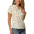 thumbnail image 4 of INSPIRE CHIC Valentine's Day Women's Dots Printed Blouse V Neck Short Sleeve Wear-to-Work Top XS Black-Apricot, 4 of 6