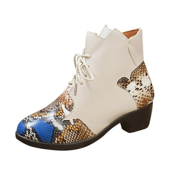 Bmisegm Women Lace up Boots Women's Stylish Leather Lace up Ankle Boots Casual Comfort Boots Boots for Women White 7.5