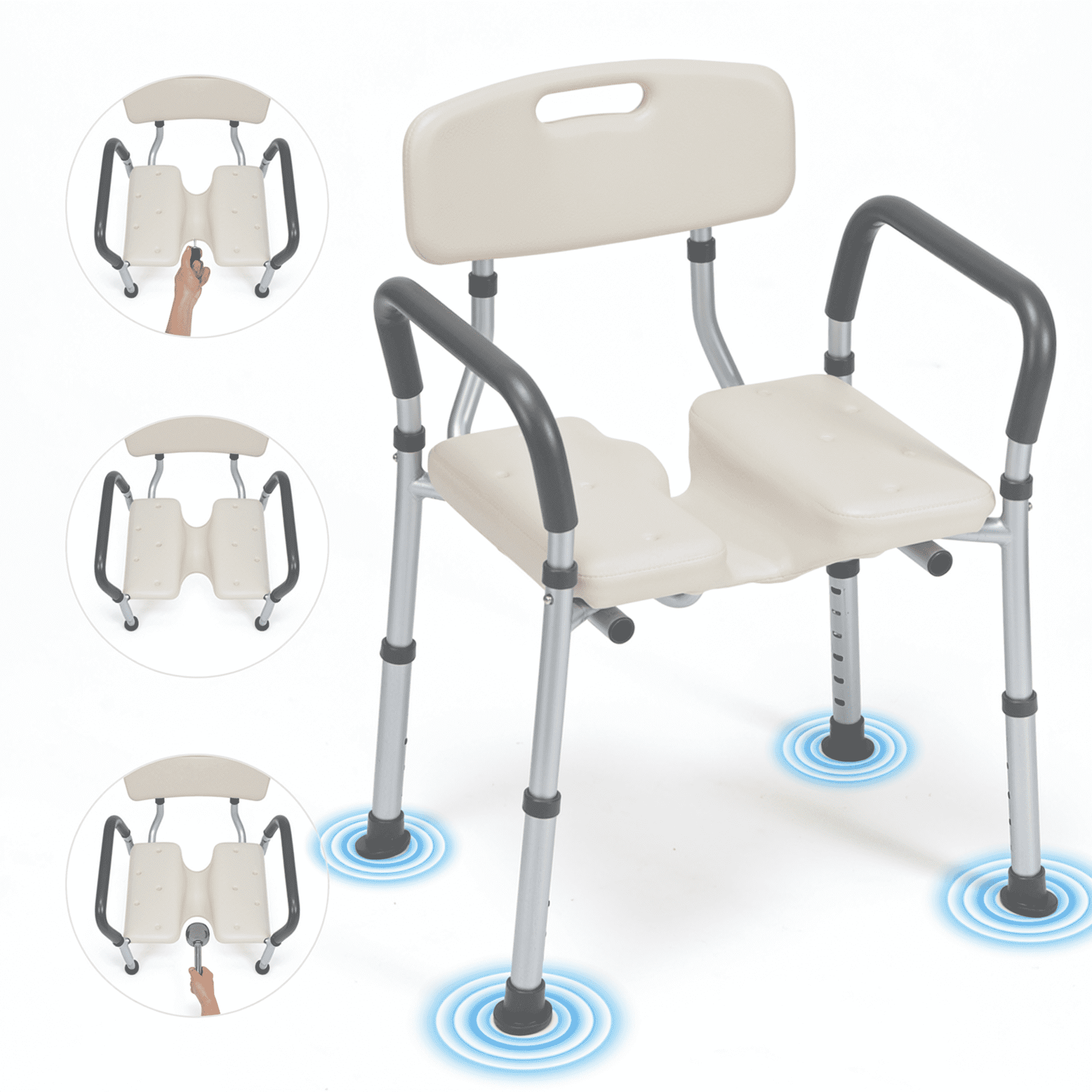 MaxKare Shower Chair with U-Shape Groove Cutout for Private Cleaning, Shower Stool 6 Levels Adjustable Height, 300 Weight Capacity