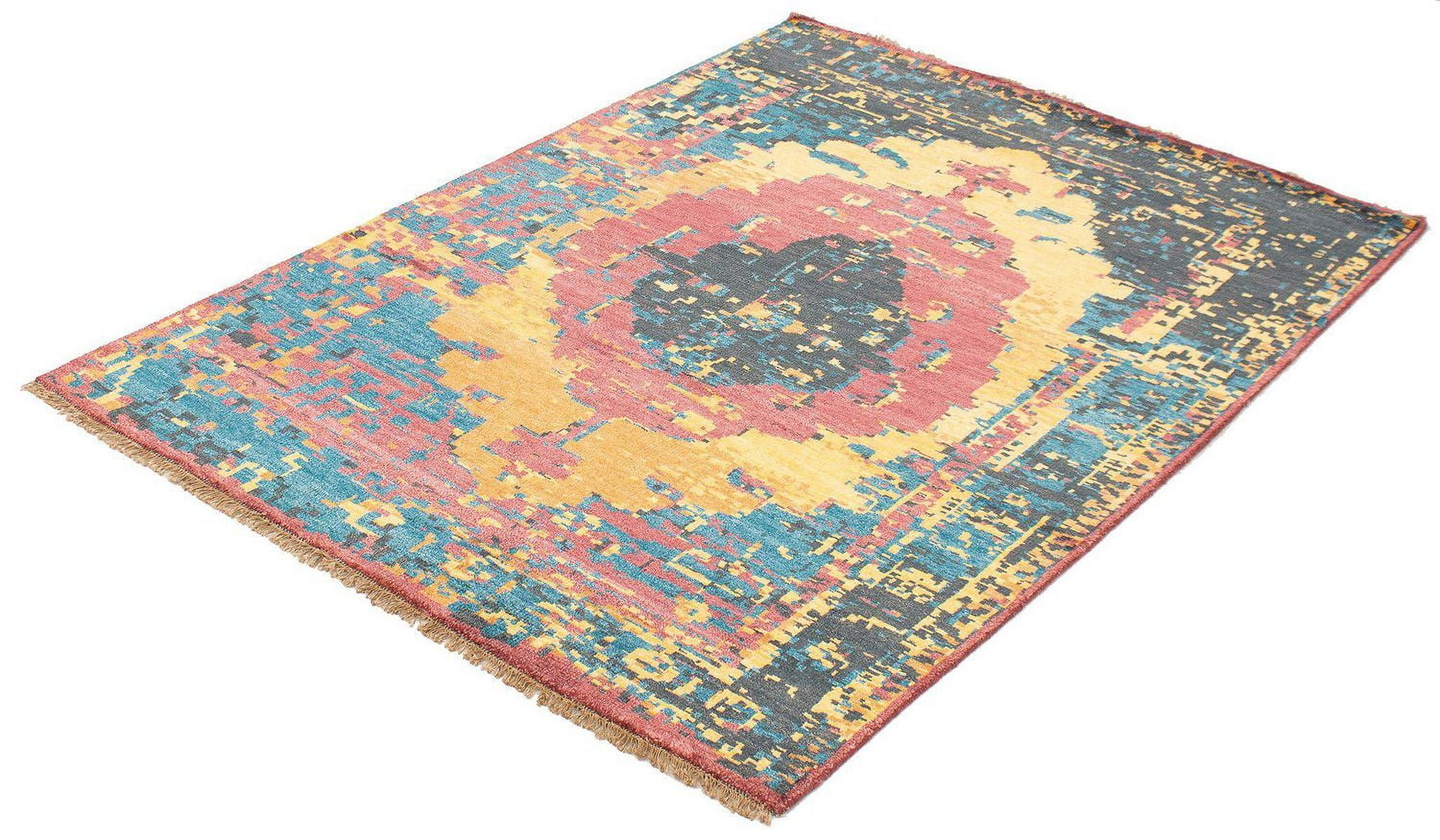 ECARPETGALLERY 5'6" x 7'7" Bordered Jules Oushak Hand-knotted Area Rug for Living Room, Dining Room and Bedroom in Red