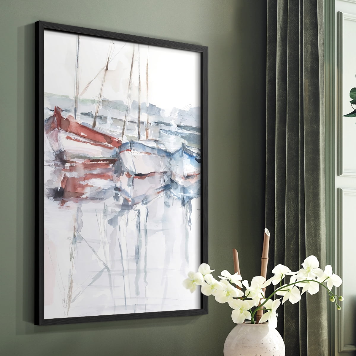 Watercolor Harbor Study II Framed Print in Black Solid Wood 16 x 20 Framed Print