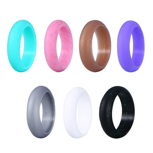 OULII 7 PCS Couples Wedding Bands Silicone Wedding Bands For Women Simple Design For Weight Lifting Gym