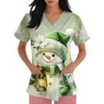 thumbnail image 4 of HaHaHappy Womens Scrubs Christmas Plus Size V Neck Ugly Snowman Print Scrub Shirts Cute Short Sleeve Funny Scrub Tops Medical Workwear Nursing Nurse Uniform with Pocket Green S, 4 of 4