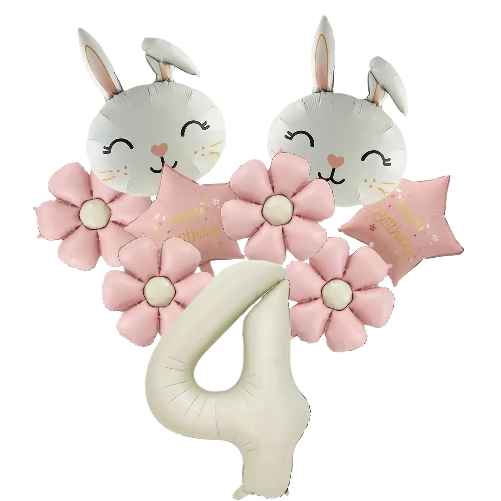 Pink Happy Birthday Balloons Girl First Birthday Decorations Easter Bunny Foil Balloons Flower Party Accents Gender Reveal Balloon Kit