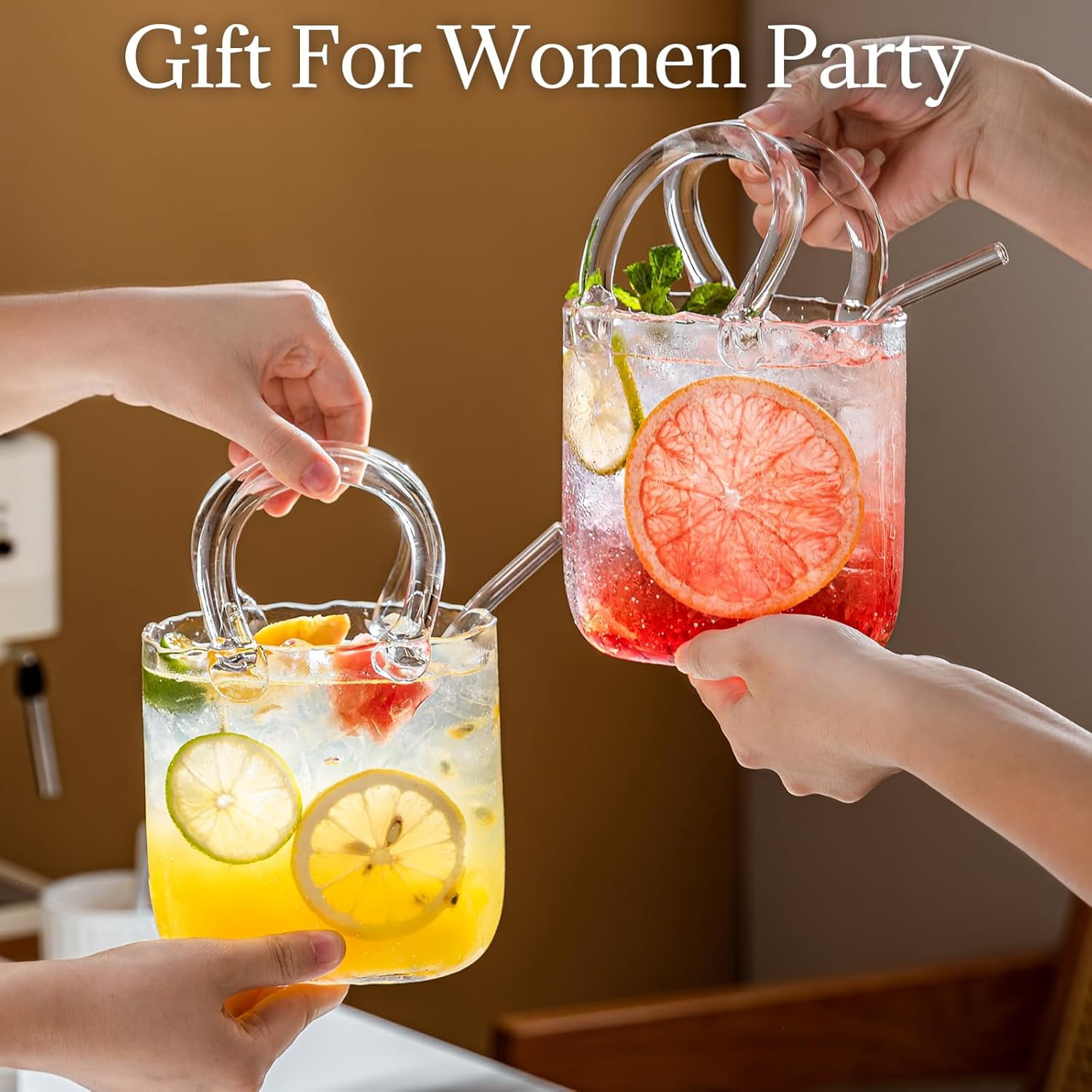2 Pcs Glass Purse for Drinks, 24oz Unique Funky Thick Wine Glasses Gifts for Women Party, Fish Bowl Vase, Creative Unique Drinking Glass for Fruit Juice, Tea, Flowers