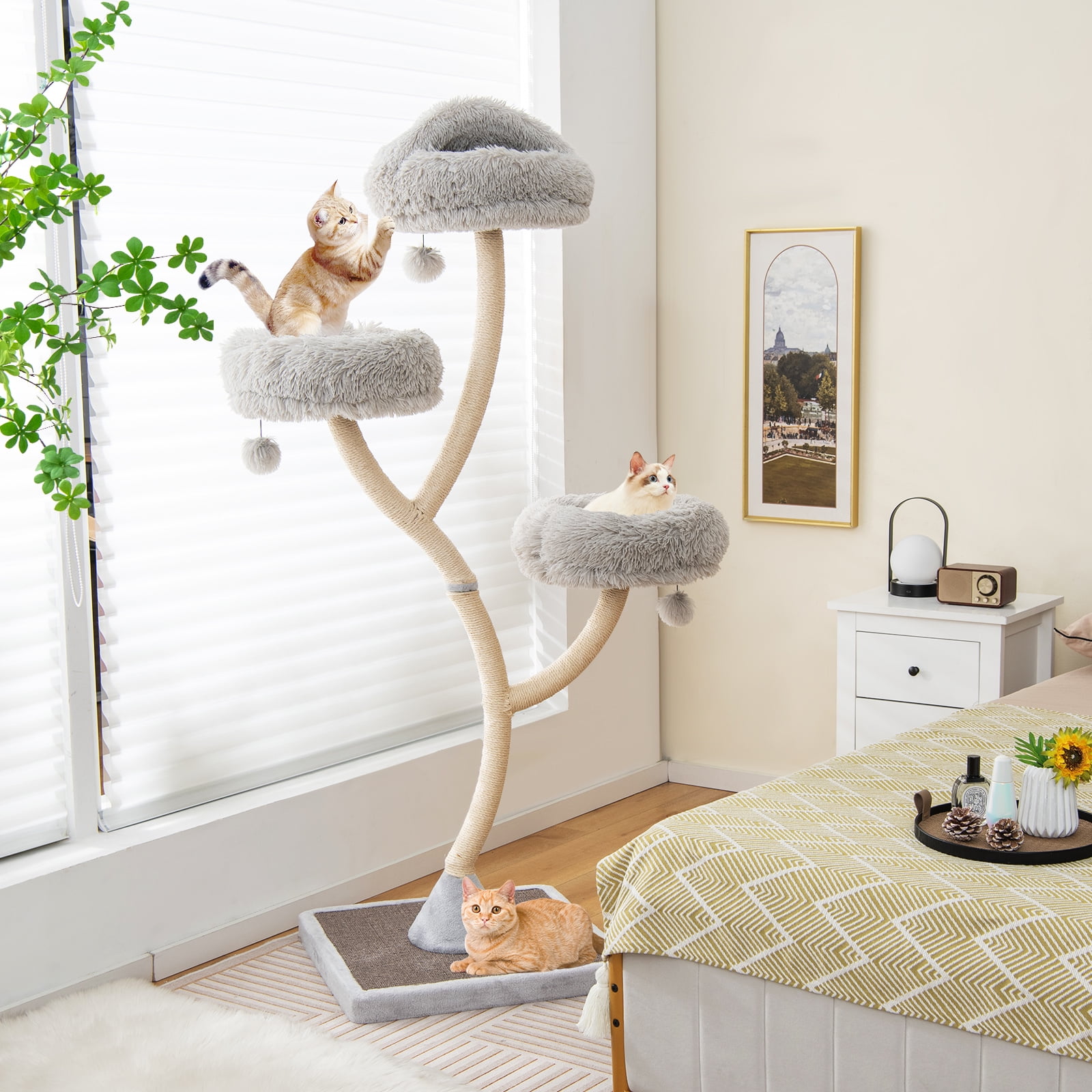 Costway Cat Tree Tower 70'' Multi-Level Kitten Activity Center with 3 Perches & Balls Gray