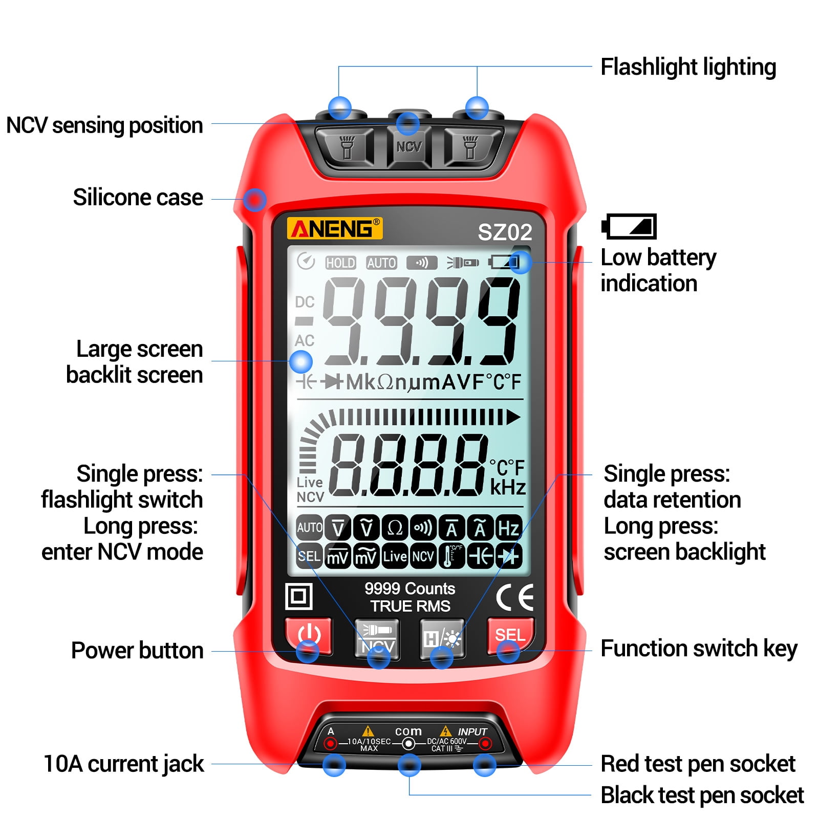 Nishore Multimeters,Handheld Tester Voltmeter Universal Meter With Meter Handheld Tester 9999 Ncv Universal Resistance Voltmeter Ammeter Sz02 Auto 9999 Curr Demwa Tester Universal Buzhi Havou