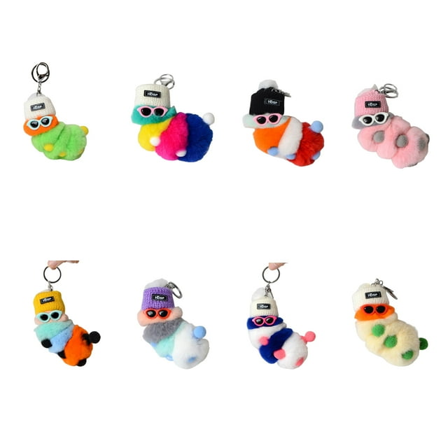 Langgg Key Chain Caterpillar Pendant Cartoon Ornament Gift Female Blue Pattern 6