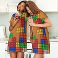 thumbnail image 4 of Balery Colorful Building Blocks A Camisón de manga corta con cuello redondo para mujer, cómodo y elegante., 4 of 6
