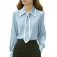 thumbnail image 3 of Dazajoo Women Bow Tie Neck Blouse Long Sleeve Business Casual Shirts Dressy Elegant Office Work Tops,Blue,M, 3 of 7