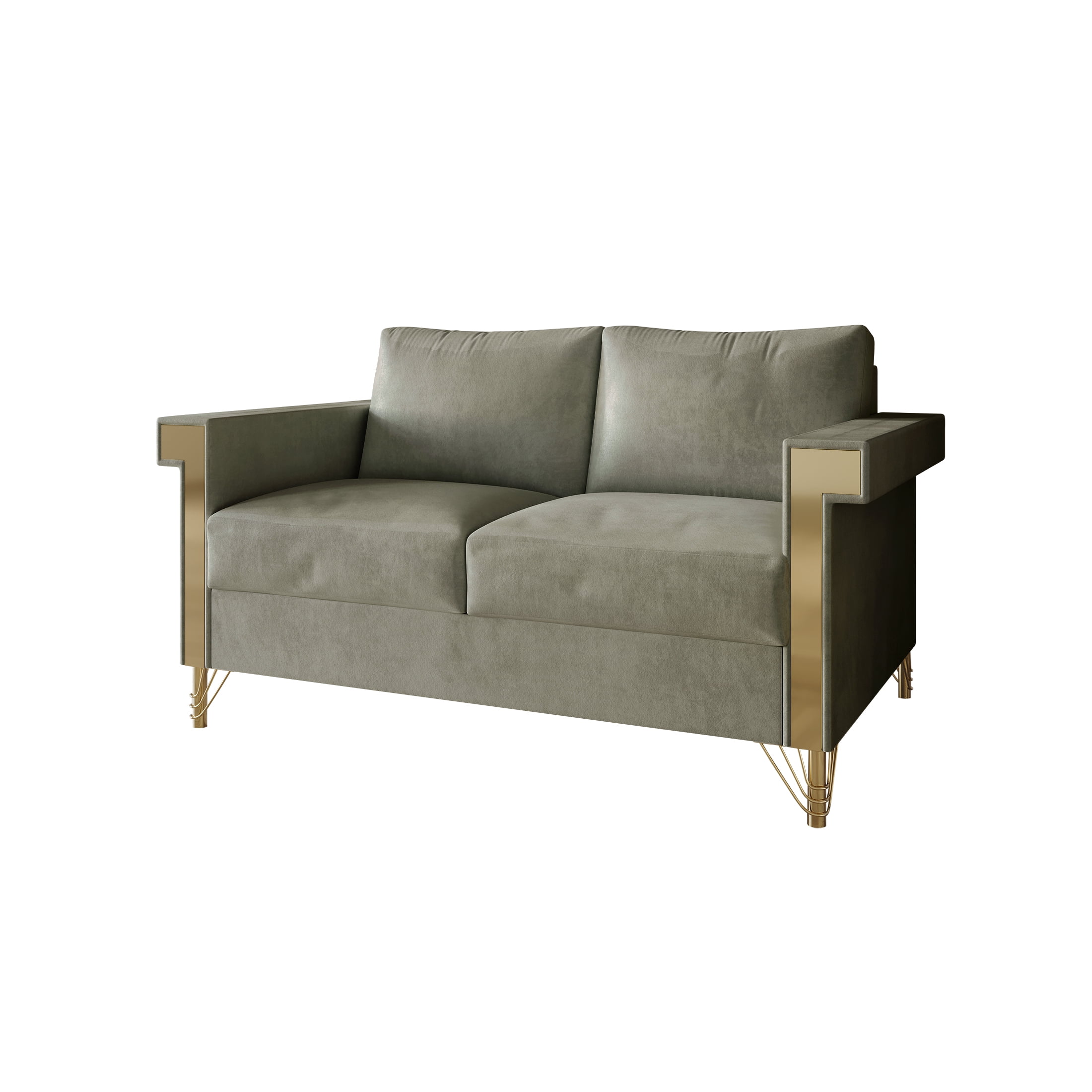 Castle Place Comtemporary Glam Velvet Upholstered Loveseat, Fawn Grey